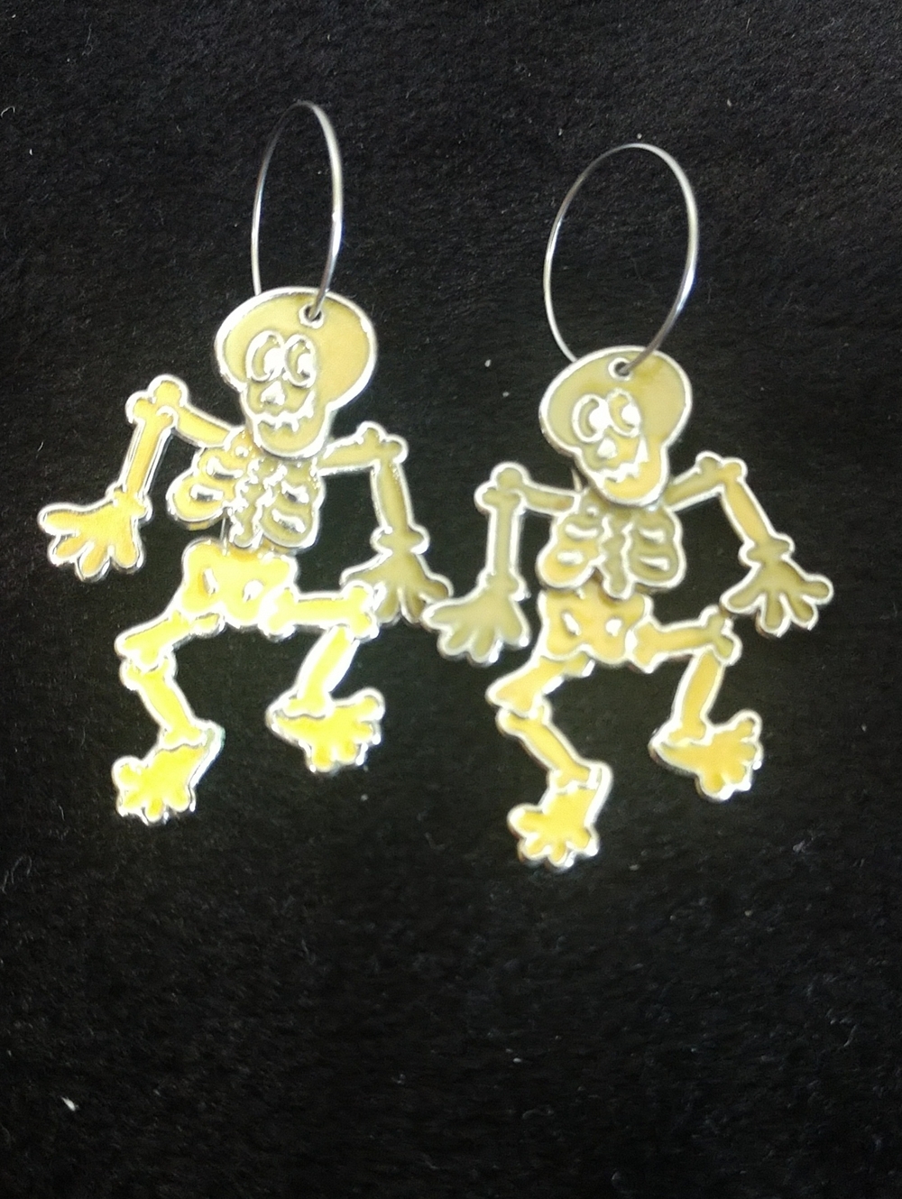 Avon Yellow Dancing Skeleton Hoop and Dangling Witch Earrings